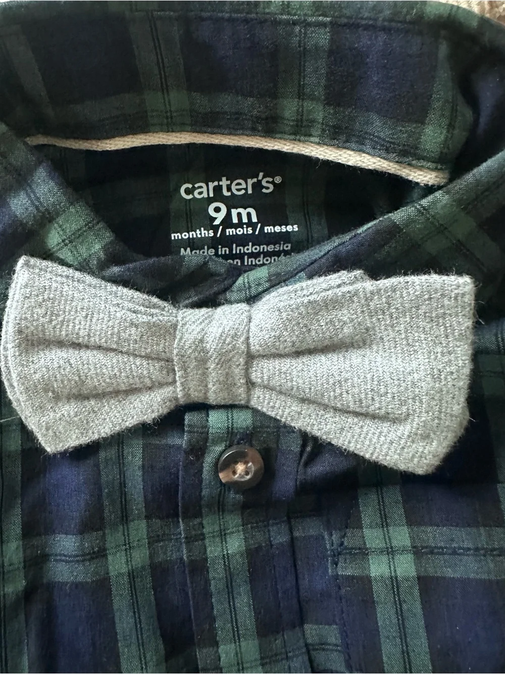 Carter’s Baby Boys 9 Months Plaid Shirt Bow Tie Corduroy Pants Outfit Set NWT